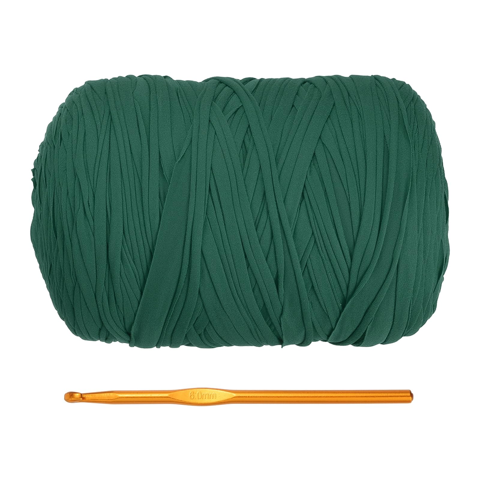 PATIKIL T-Shirt Yarn for Crocheting with 1 Crochet Hook, 800g/228 Yards Soft High Elastic Knitting Yarn for Beginner Crochet Bag/Basket/Home Decor(Deep Green)