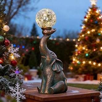 MININOVA Garden Decor Outdoor Statues Elephant with Cracked Glass Ball, Cute Solar Figurine for Patio, Lawn, Yard Art Ornament Decorations (8 LED Lights)