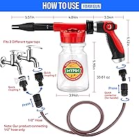 Vista 3 de Pistola de espuma 16 en 1, cañón de espuma, rociador de lavado de manguera ajustable con pistola de espuma de 2.5 a 6 barras, adecuada para limpieza