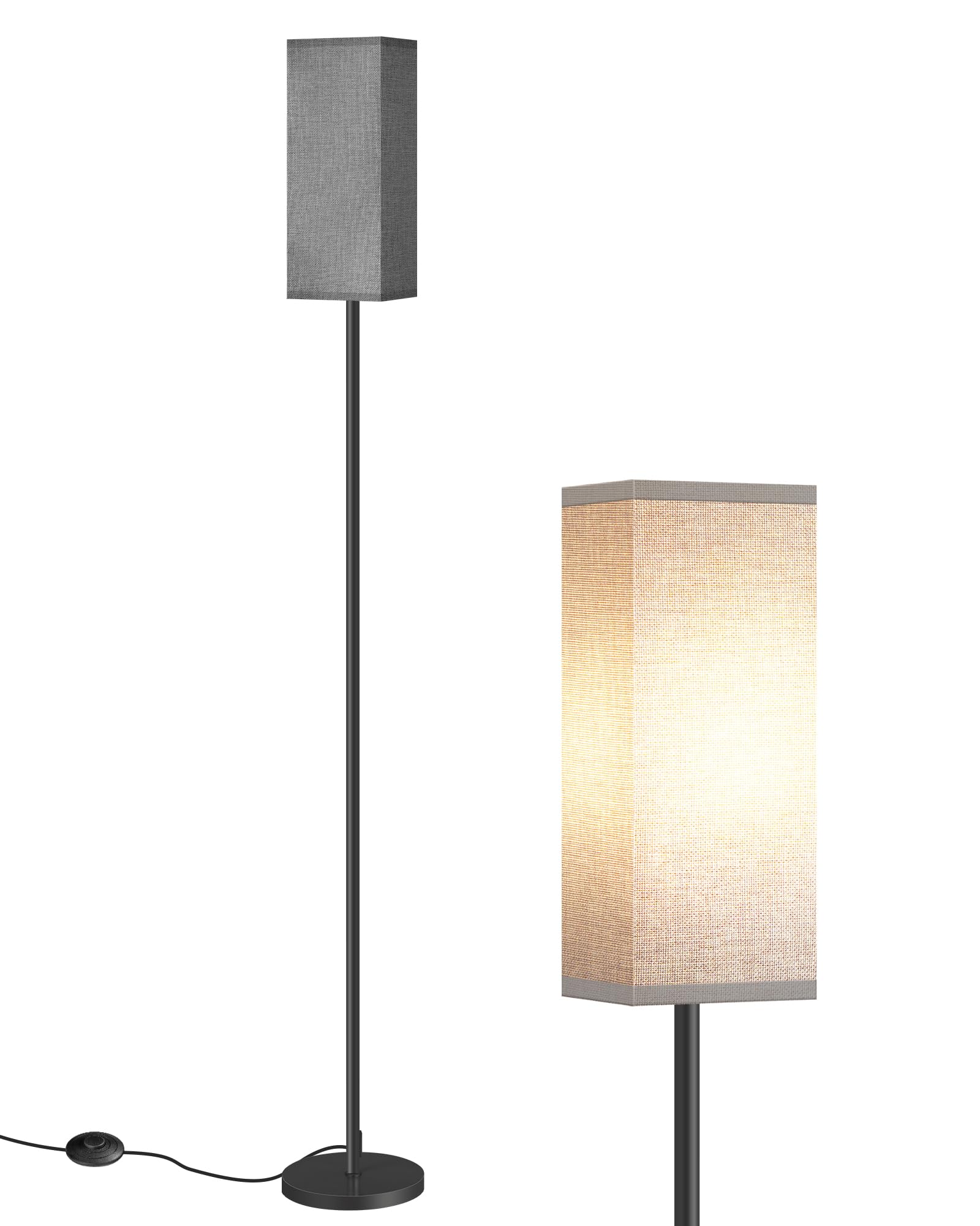 Floor Lamp, Pole Lamp with Foot Switch, Modern Standing Lamp Lampshade, Minimalist Freestanding Lamp (Bulb Not Included), for Living Room, Bedroom Office ETL Listed, Black and Gray H07LD05