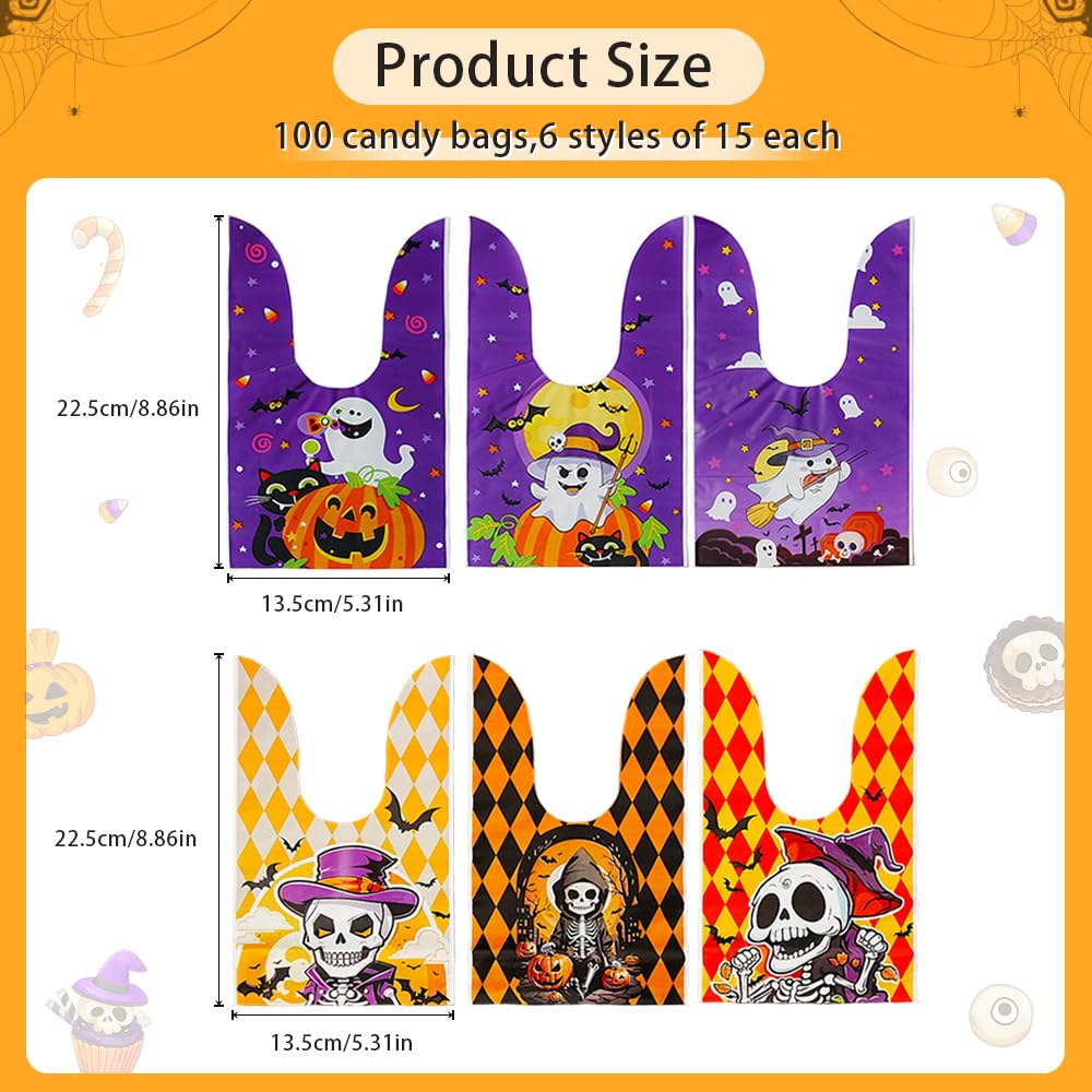 Yeabomy Halloween Treat Bags 100Pcs - 6 Style Cute Rabbit Ear Candy Bags For Kids - View #9