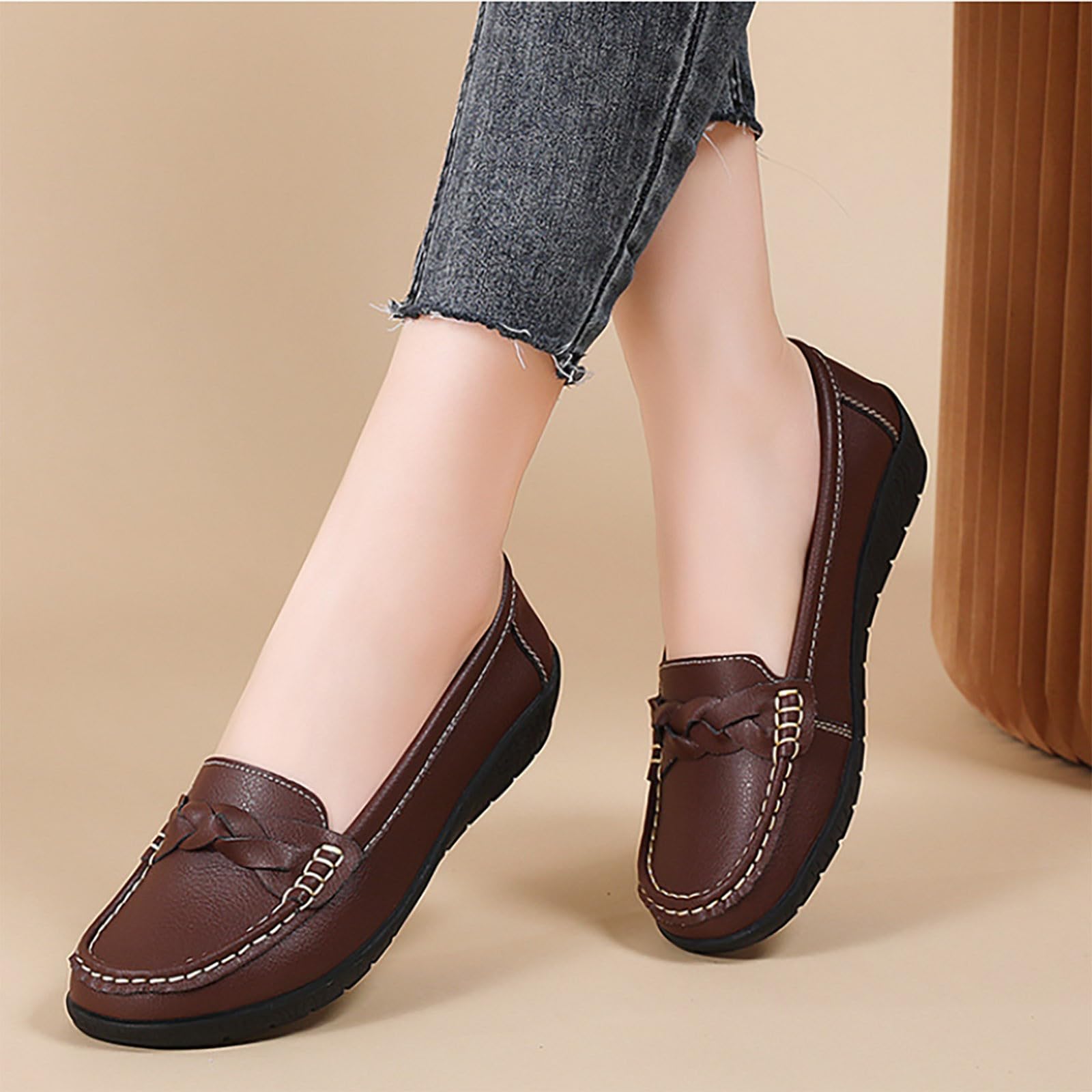 Mocassini da donna in pelle, ortopedici da donna, comode, scarpe da passeggio, classiche, con zeppa, antiscivolo, per il tempo libero, leggere, eleganti