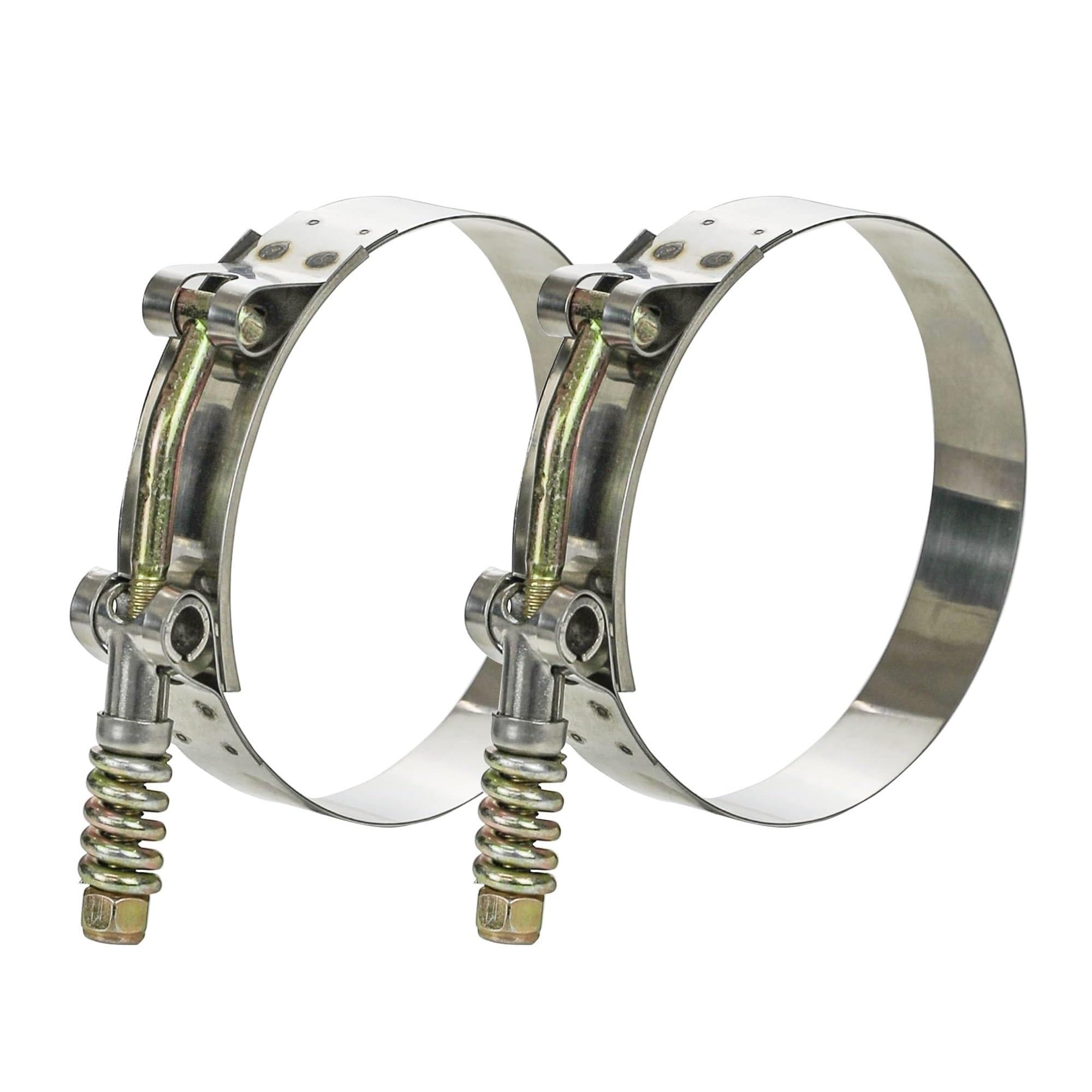 4PCS T-Bolt Hose Clamps Stainless Steel Pipe Clamp with Spring Turbo Intake Exhaust Adjustable Metal