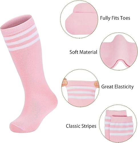 Miniatura 2 de Zando Calcetines de fútbol para niños y niñas, calcetines de tubo a rayas hasta la rodilla, calcetines de uniforme escolar, calcetines largos