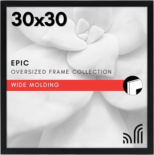 Americanflat 30x30 Picture Frame with Polished Plexiglass - Epic Collection - Square Picture Frame with Engineered Wood - Wide Photo Frames for Wall display - Black