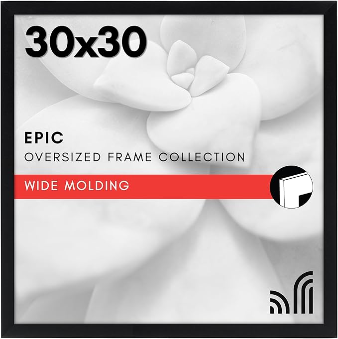 Americanflat 30x30 Picture Frame with Polished Plexiglass - Epic Collection - Square Picture Frame with Engineered Wood - Wide Photo Frames for Wall display - Black
