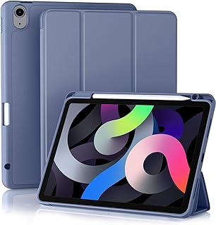 Akkerds Compatible with iPad Air 5th Generation Case 2022/ iPad Air 4th Generation Case 2020 10.9 Inch with Pencil Holder [Auto Sleep/Wake], Trifold Stand Smart Case for iPad Air 5/4 Case, Blue Gray