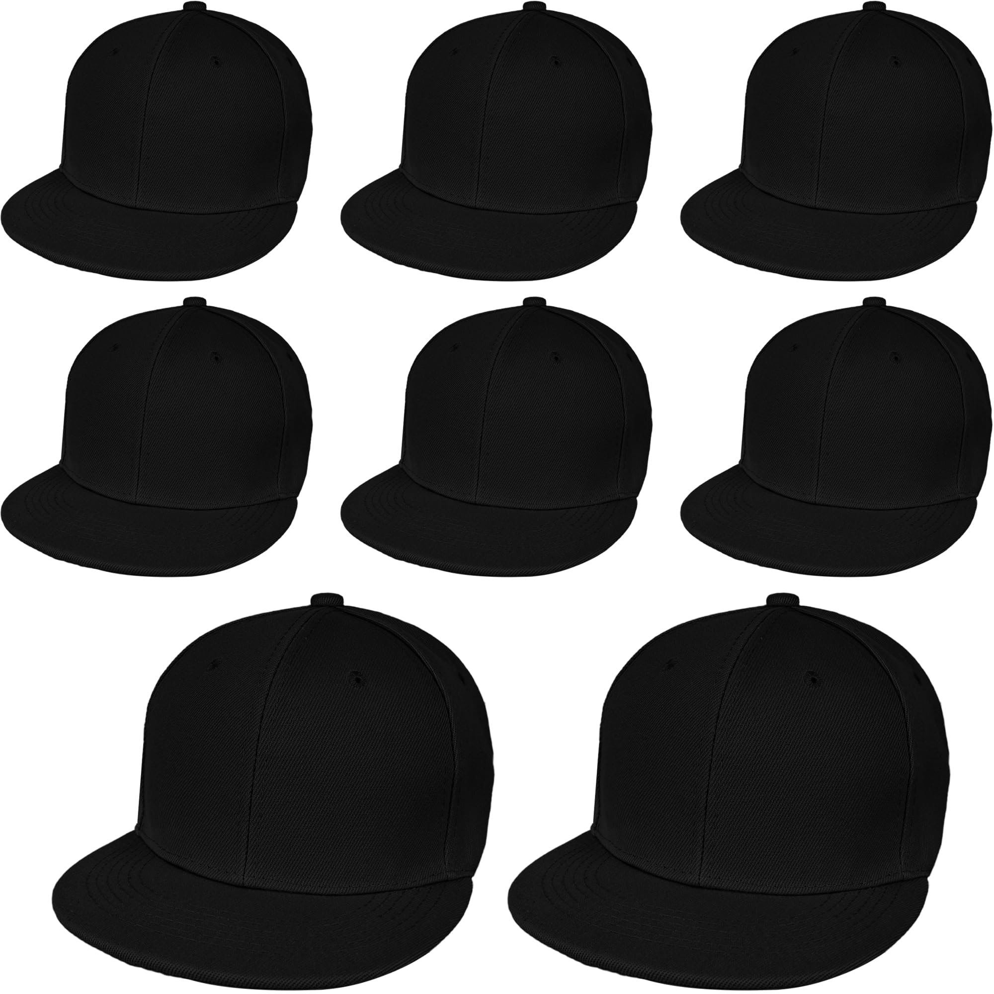 Skyebed 8 Pack Blank Flat Bill Hats Adjustable Flat Bill Baseball Hat Solid Color Flat Brim Hats Bulk