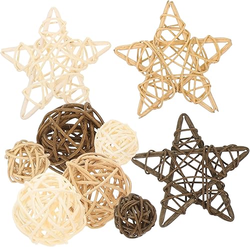 Sewroro 9 bolas decorativas de mimbre de mimbre orbes de relleno de jarrón esferas naturales esferas colgantes para decoración de mesa decoración de
