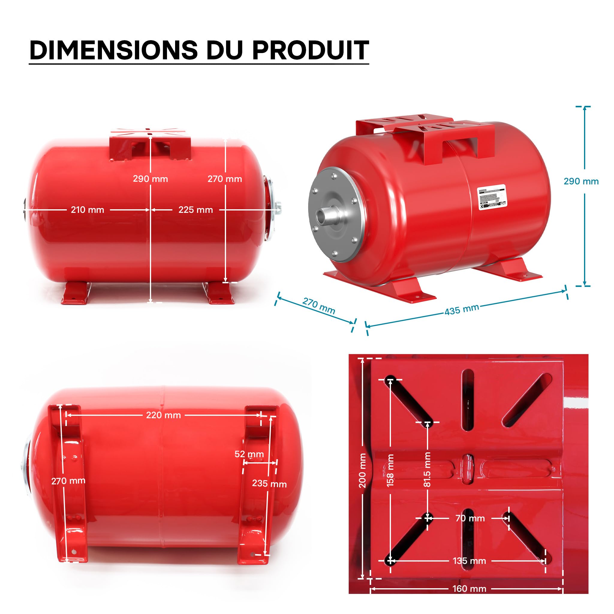 Wiltec Réservoir pression à vessie 24 Litres Acier horizontal Surpresseur eau domestique