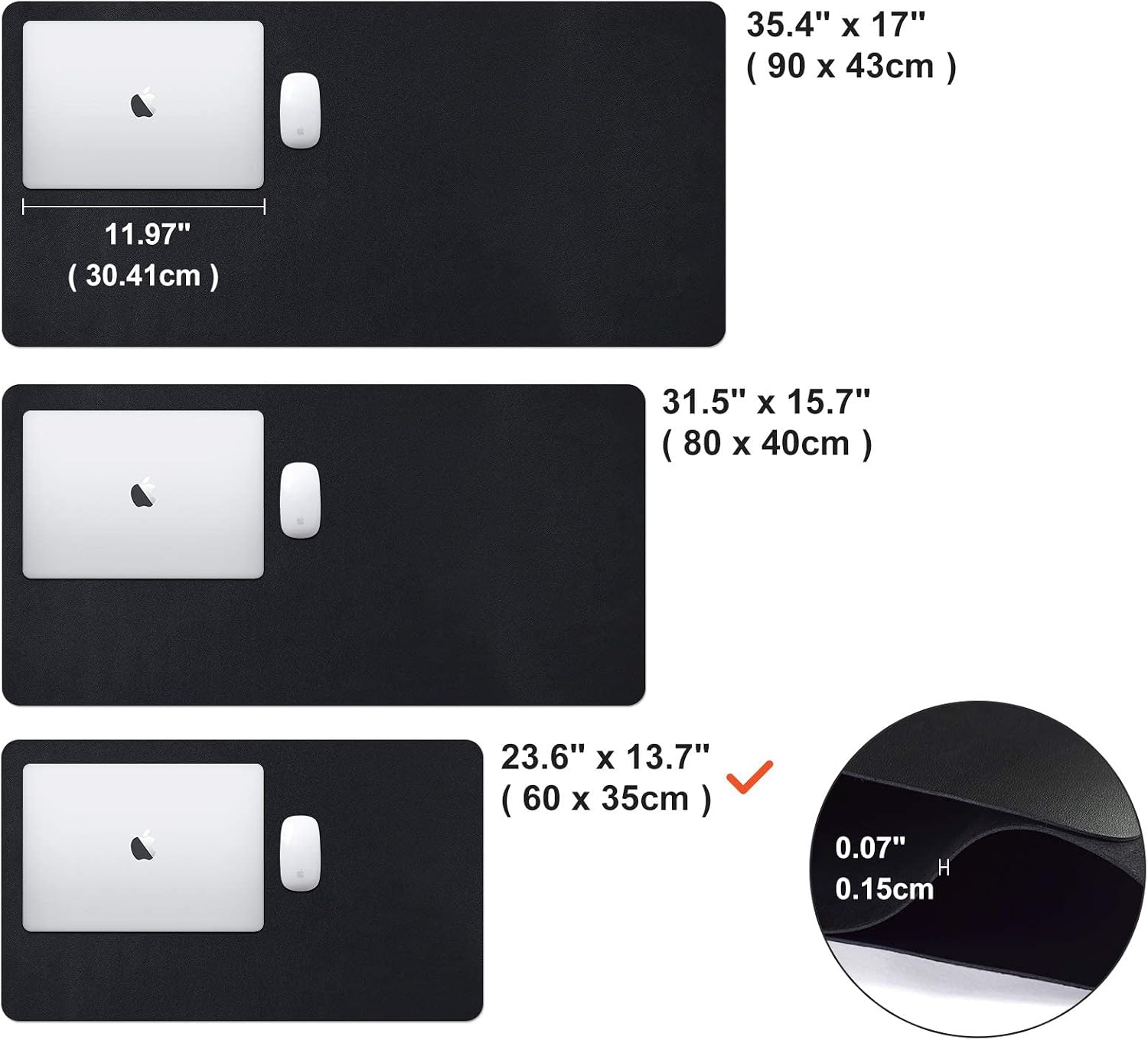 Non-Slip Desk Pad (23.6 x 13.7"), Waterproof Mouse Pad, PU Leather Desk Mat, Office Desk Cover Protector, Desk Writing Mat for Office/Home/Work/Cubicle (Black)