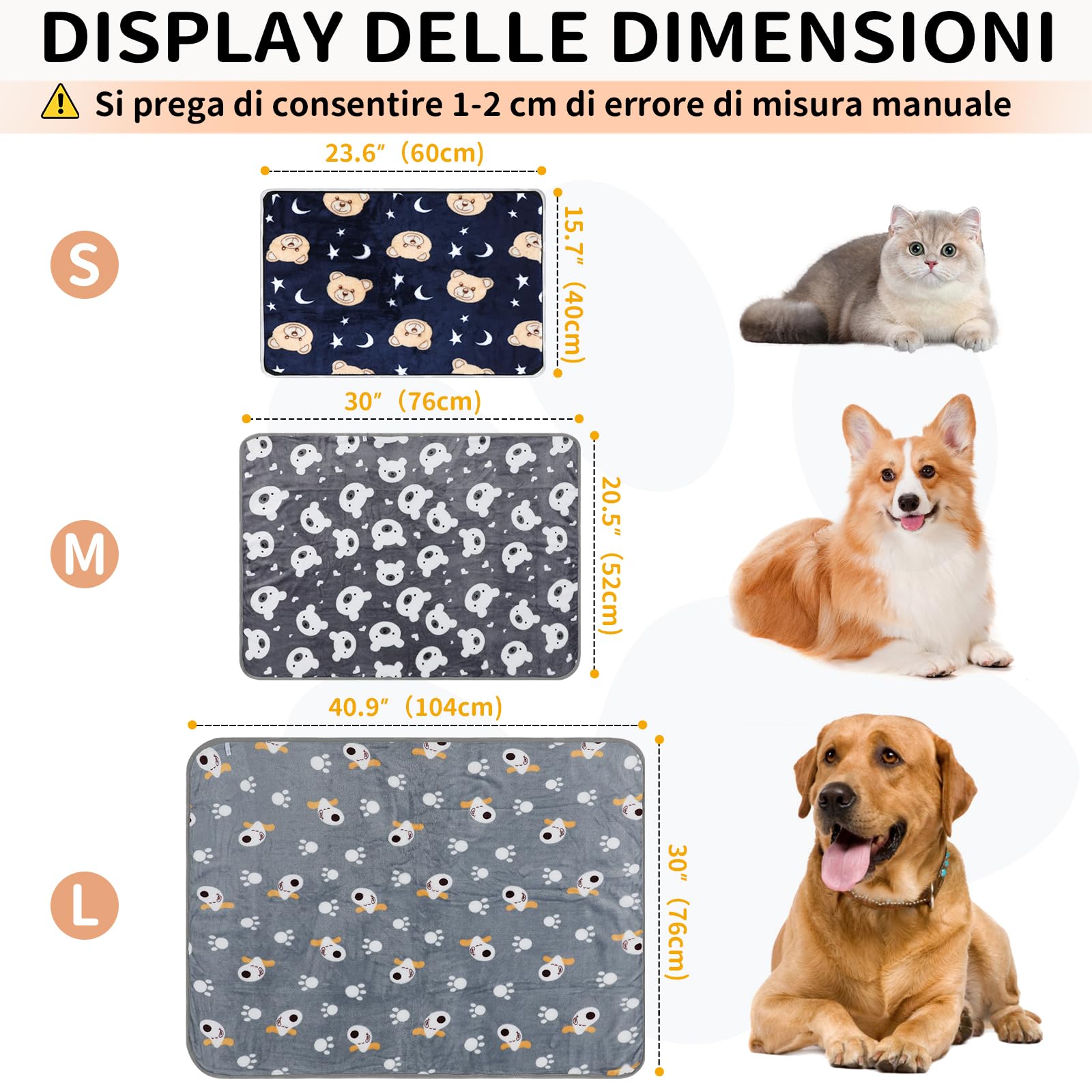 COMSLE Coperta per Cani Cane Gatto Lavabile Durevole, 3 Pezzi, Coperte per Cani in Morbida e Calda Flanella, Copertina per Cani Gatti Adatto per Cani di Piccola e Media Taglia, 40 * 60CM Levriero