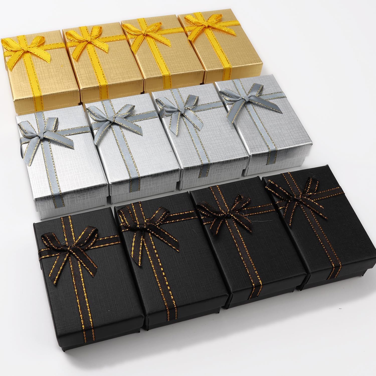 Pannger 12 Pack Small Jewelry Gift Boxes Set Empty Gift Boxes for Rings, Necklaces Jewelry Anniversaries, Weddings,Birthdays-sliver black gold