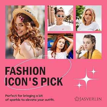 JASVERLIN Pink Star Snap Hair Clips, Y2K Pink Hair Accessories, 36 Pcs | Glitter Metal Barrettes in Assorted Sizes for Fine or Thick Hair, Cute Kawaii Style for Concerts, Parties and Daily Looks