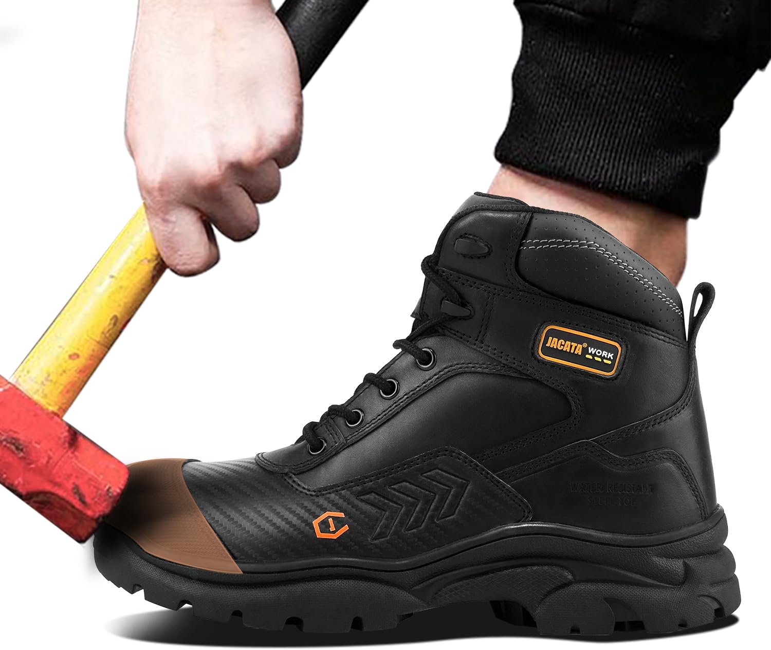 Jacata Waterproof Leather Soft/Steel Toe Work Boots For Men,Heavy Duty 6Inch Oil/Slip Resistant Rubber Outsole Comfortable Construction Industrial Safety Men’s Work Boots - Image 2
