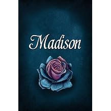 Madison Personalized Name Journal, Lined Notebook with Beautiful Rose Illustration on Blue Cover