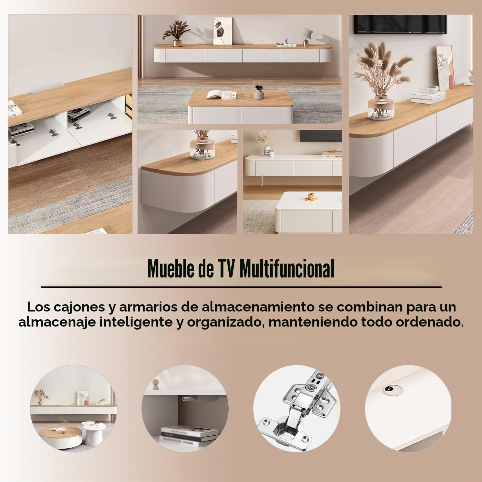 Mueble de TV flotante premontado con cajones, mueble de TV de madera montado en la pared, consola flotante moderna con gran almacenamiento, banco de TV que ahorra espacio debajo de la TV para sala de