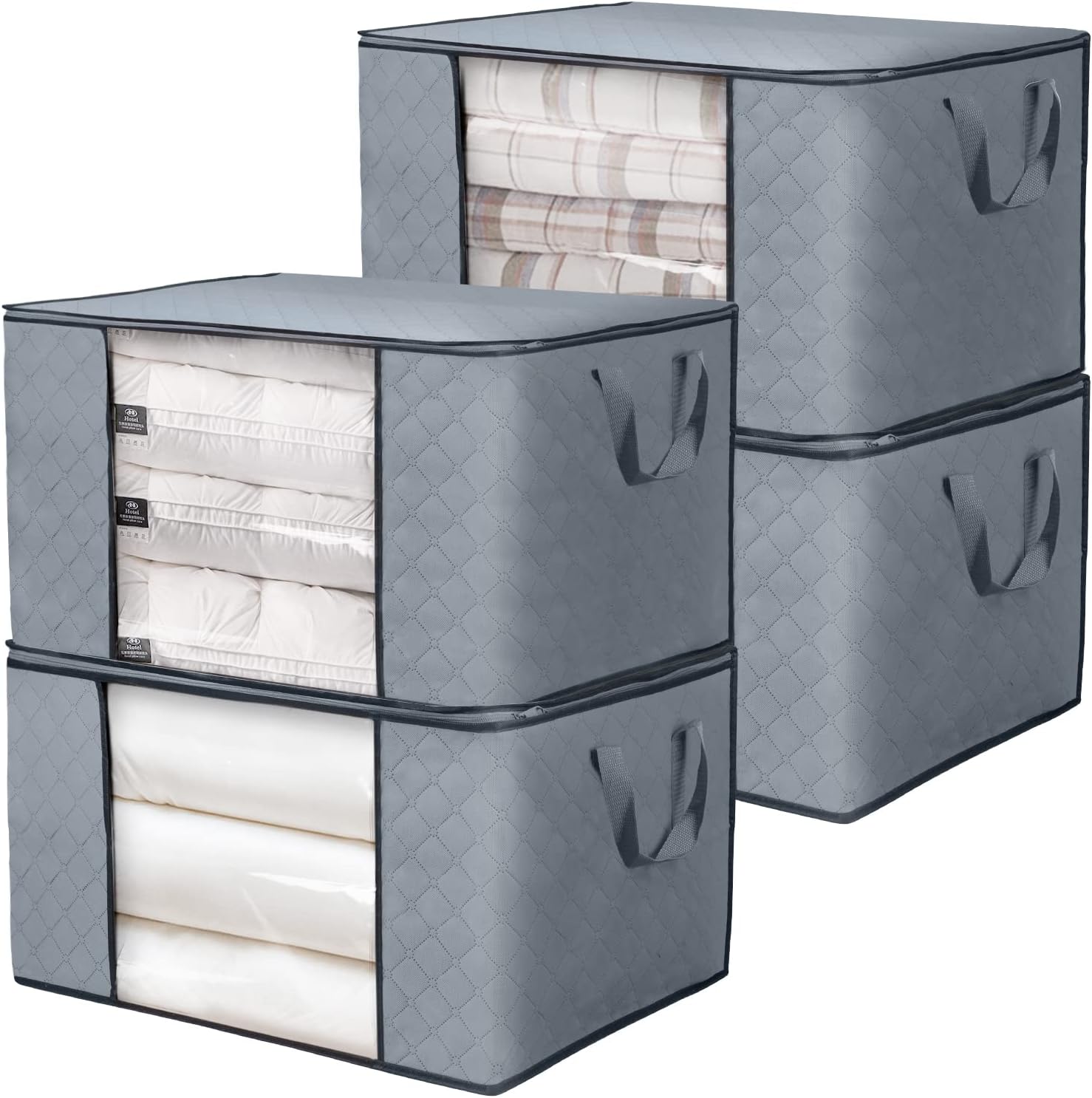 BoxLegendClothes Storage Bag Large Capacity Organizer with Reinforced Handle Thick Fabric Large Clear Window for Comforters, Blankets, Bedding (60*43*35cm)