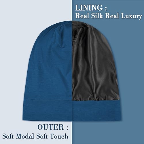 Miniatura 2 de LULUSILK Gorro de dormir 100% con forro de seda de morera, gorro de seda para dormir