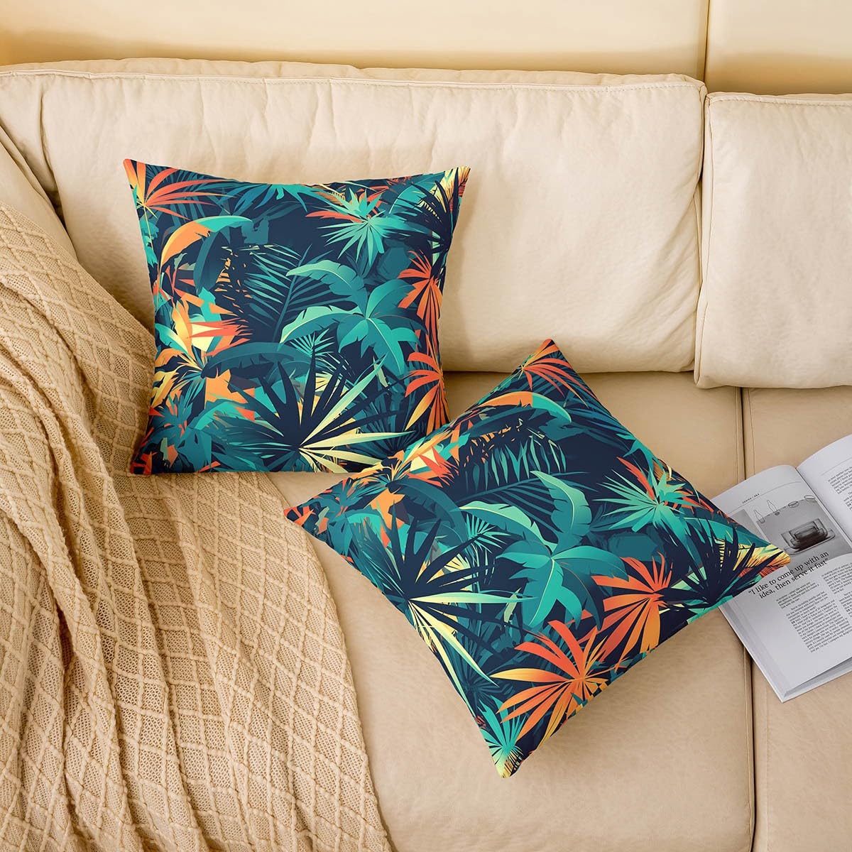 Homemissing Tropical Leaves Pillow Covers for Home Sofa Bed Couch Palm Leaves Throw Pillow Covers for Kids Boys Girls Green Leaf Cushion Covers Botanical Pillowcases - Image 4