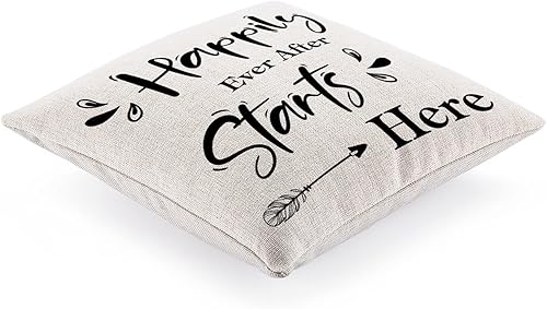 Miniatura 3 de Happily Ever After Starts Here - Funda de almohada decorativa para el hogar, sofá, coche, sala de estar, silla, casa de campo, 16.0 x 16.0in