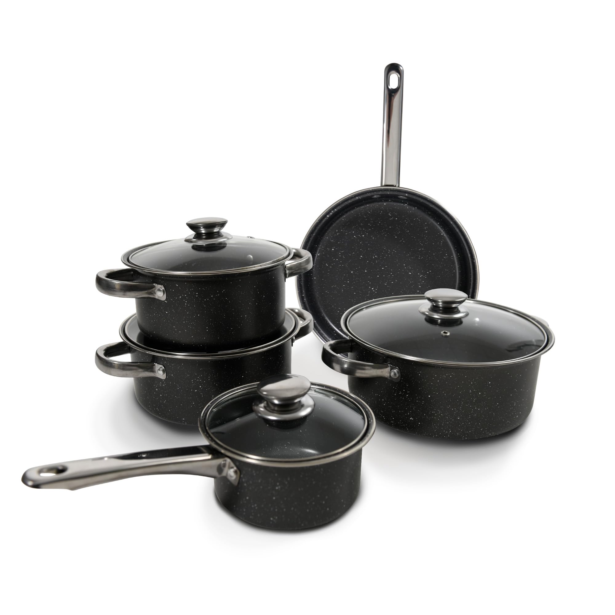 Carter & Clay 9 Piece Non-Stick Grey Cookware Set Kitchen Saucepan - Frying Pan - Kitchen Set