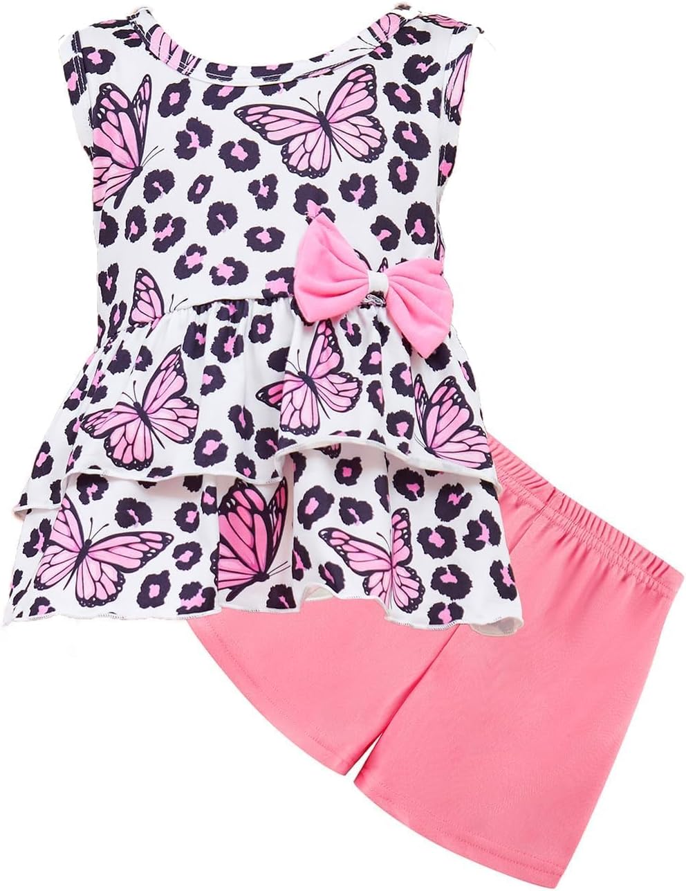 Girls 2 Piece Outfit Summer Short Set Sleeveless Bow Knot Tank Top and Shorts Cute Clothes for Toddler Girls