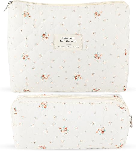 Miniatura 8 de Bolsa de maquillaje acolchada de algodón para mujer, bolsa grande de maquillaje de viaje, juego de soporte para brochas para mujer, bolsa de