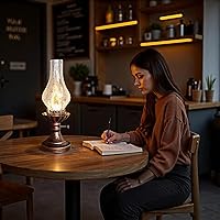 Vista 9 de Vintage Table Lamp - 3 Modes Dimmable Retro Rustic Desk Lamp with Crackle Glass Shade, Antique Victorian Style, E26 Bulb Included, Ideal for