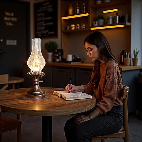 Miniatura 9 de Vintage Table Lamp - 3 Modes Dimmable Retro Rustic Desk Lamp with Crackle Glass Shade, Antique Victorian Style, E26 Bulb Included, Ideal for