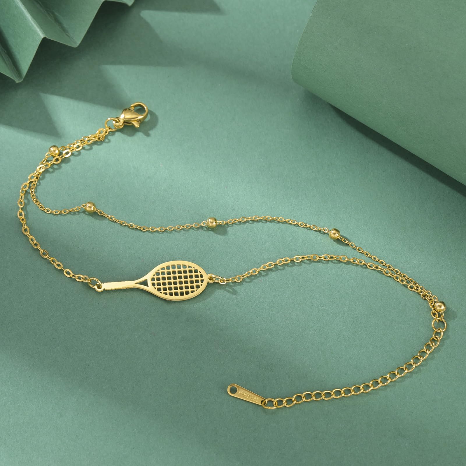 Tennis Racket Bracelet for Women Men Dainty Adjustable Racket Charm Layering Sport Bangle Bracelet Lover Jewelry Tennis Gifts for Women Men Players