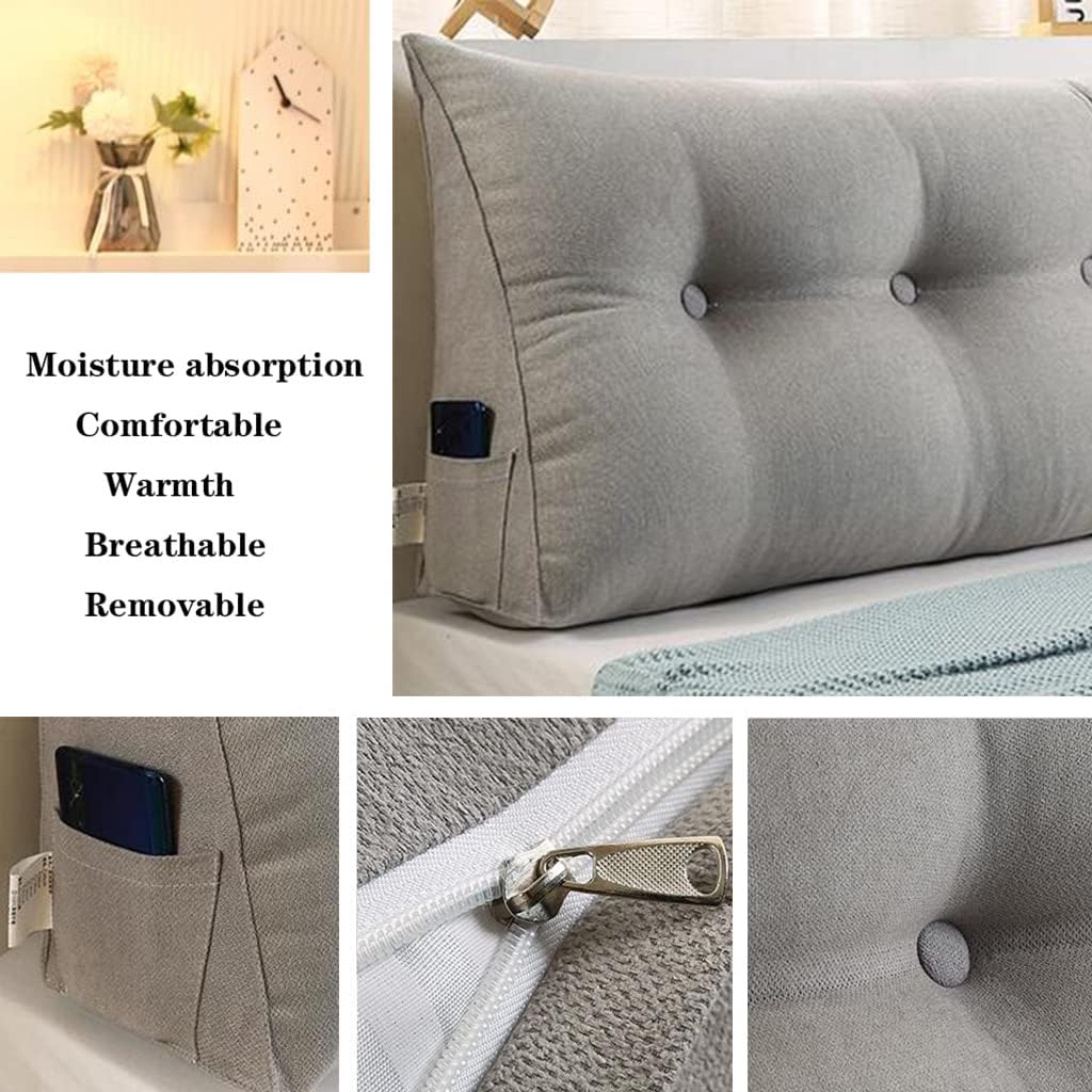 Large Triangular Headboard Long Pillow Solid Color Back Cushion Television Pillow Reading Bolster Wedge Pillow for Sofa Bed Backrest Washable Support Cushion,Grey,70inch/180cm