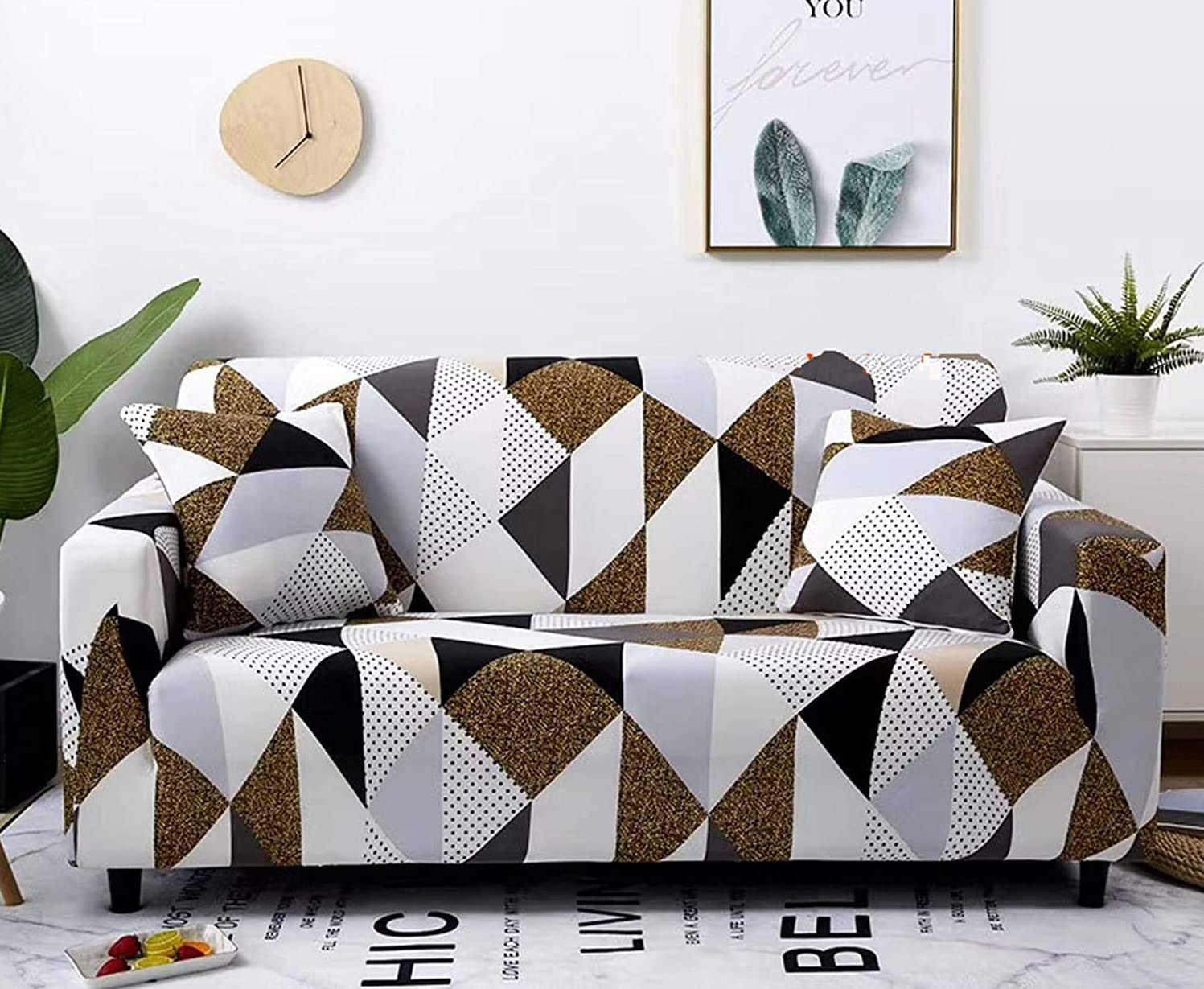 Lukzer 4 Seater Prism Dotted Universal Sofa Cover | 360° Fully Covered Anti-Slip Washable Couch Cover Protecter | 140 GSM Stretch Fit Polyester + Spandex Slipcover (230-300cm/SC-045-04)