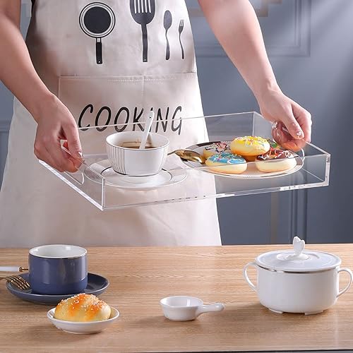 Miniatura 5 de Bandeja otomana de acrílico transparente extra grande con asas recortadas de 24 x 24 pulgadas, bandeja organizadora de botas, bandeja decorativa