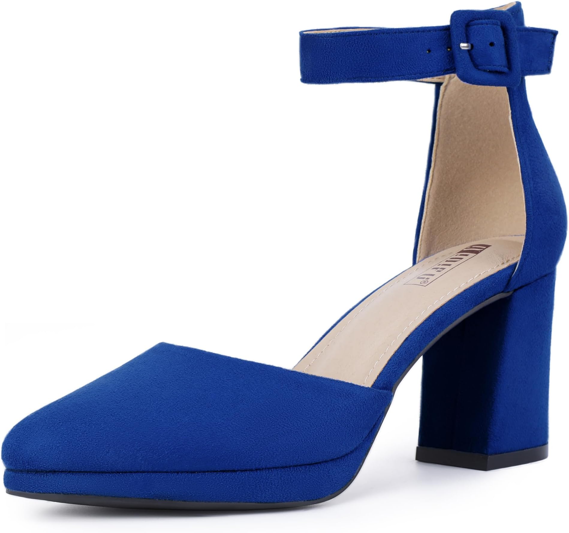 IN3 Womens Closed Toe Heels Chunky Block Platform Pumps Pointed Toe Ankle Strap Dress Shoes for Women Comfortable Wedding Short Low Pumps Shoes