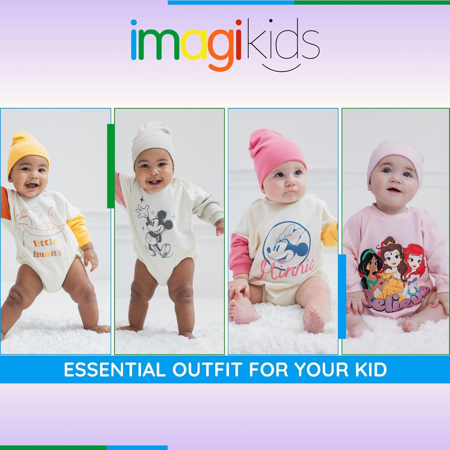 Disney Junior Baby Girls French Terry Bubble Romper Oversized Bodysuit & Hat Newborn to Infant Sizes (Newborn - 24 Months) - Image 3