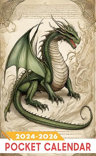 Pocket Calendar 2024 - 2026: Three-Year Monthly Planner for Purse , 36 Months from January 2024 to December 2026 | Elven manuscript | Dragons