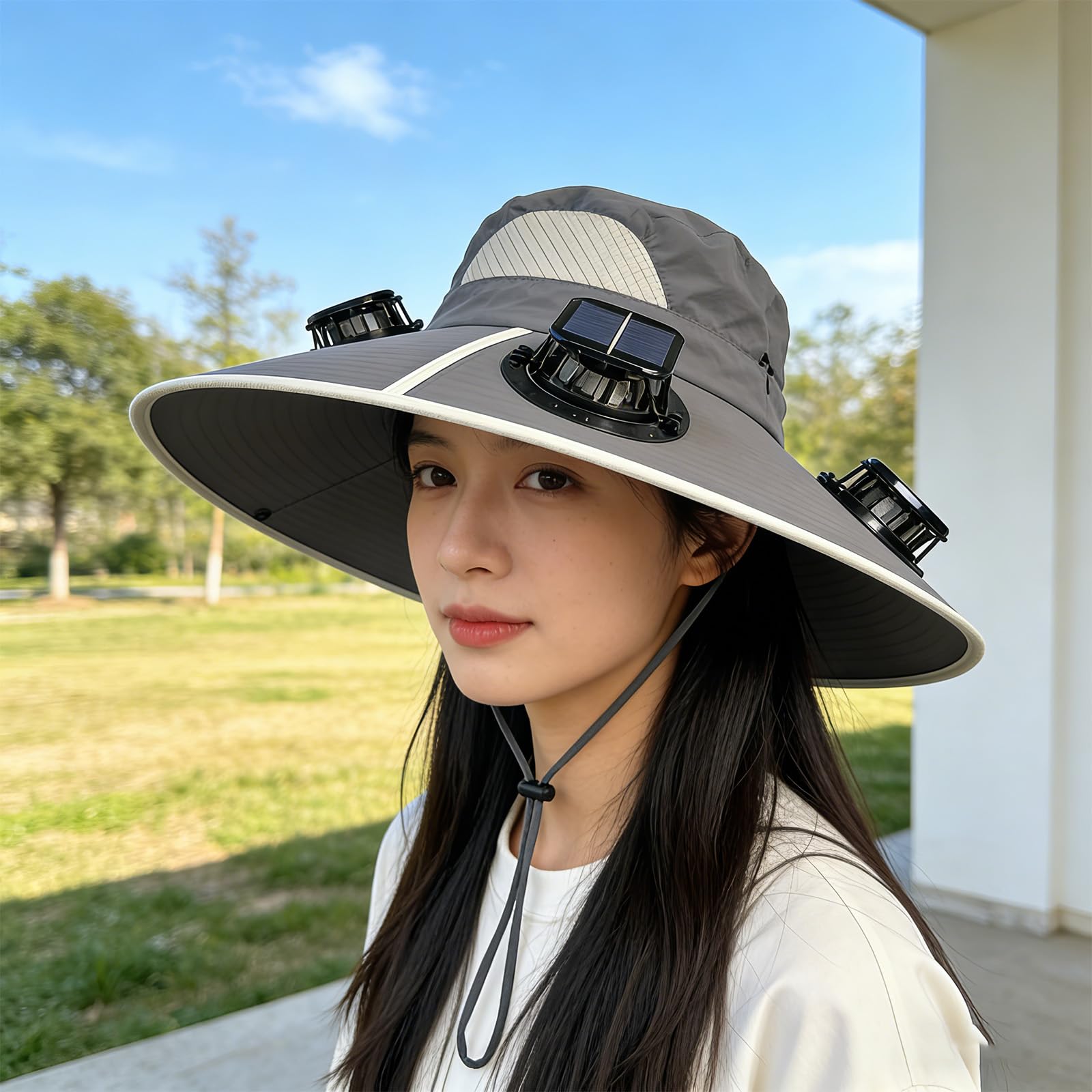 Cappello di raffreddamento a energia solare con 3 ventole integrate 50+ protezione solare per attività all'aperto, pesca, escursionismo, campeggio, cappello rinfrescante all'aperto