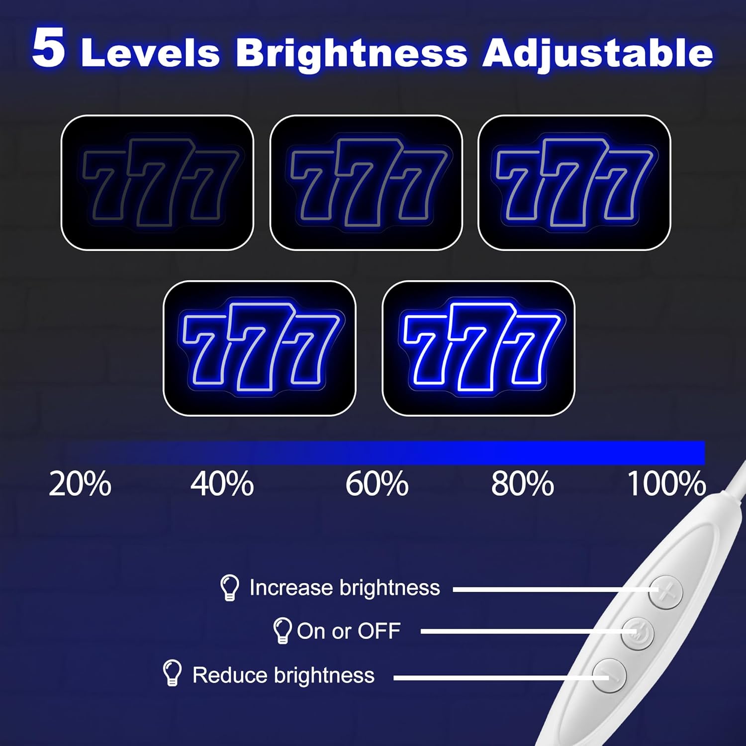 Blue 777 Neon Sign, 15.7" x 9.4" Lucky Angel Number Seven LED Light for Game Room, Bedroom, Man Cave, Bar, Casino Decor, Poker Night
