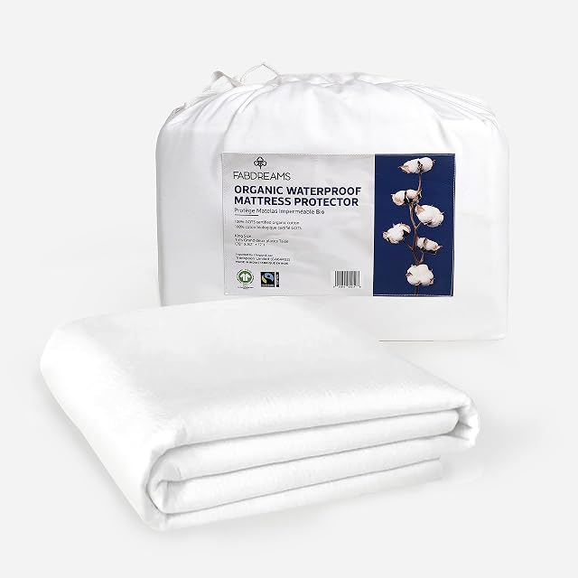 FABDREAMS Organic Waterproof Mattress Protector Full Size| Full Mattress Cover| Full Size Mattress Encasement| Fits up to 17" Deep Pocket |Temperature Regulating | Breathable | Full | White
