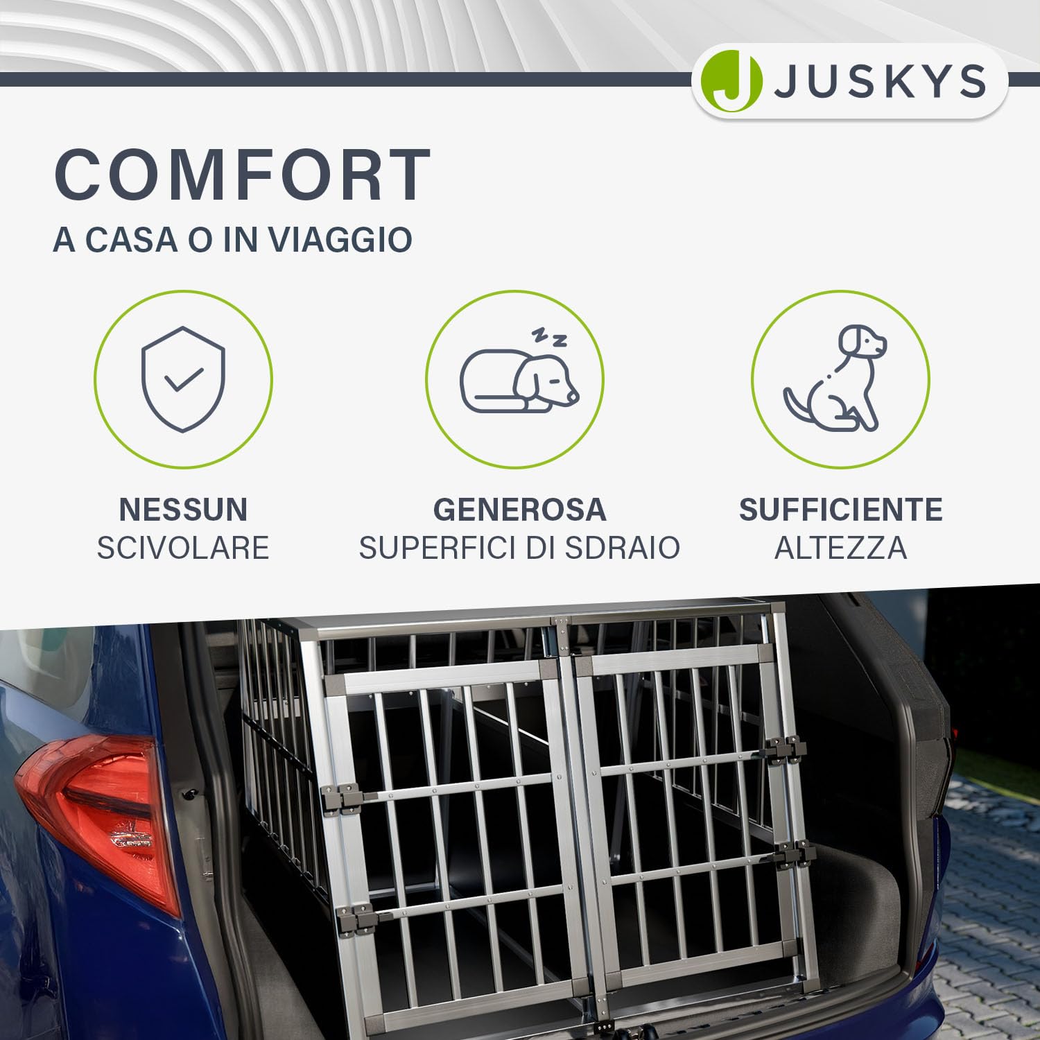 Juskys Box per trasporto cani in alluminio XL, 96x90x71 cm - Gabbia auto robusta e facile da pulire, con porta a griglia e serratura