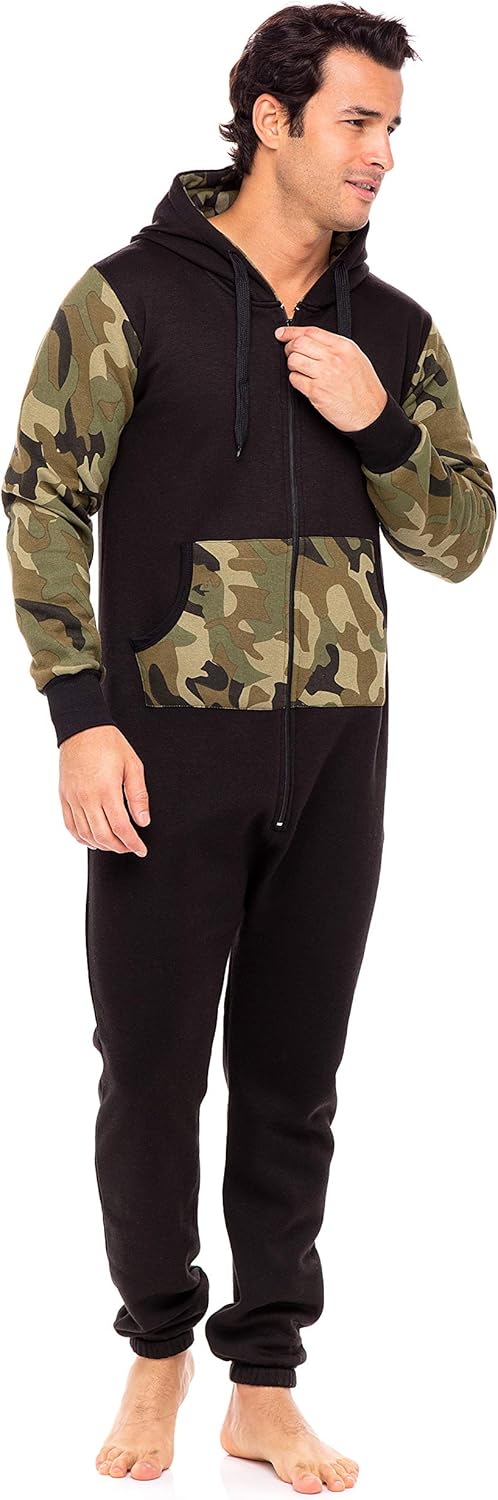 Skylinewears Men's Onesie Non-Footed One Piece Pajamas Unisex Adult Playsuit with Printed Design