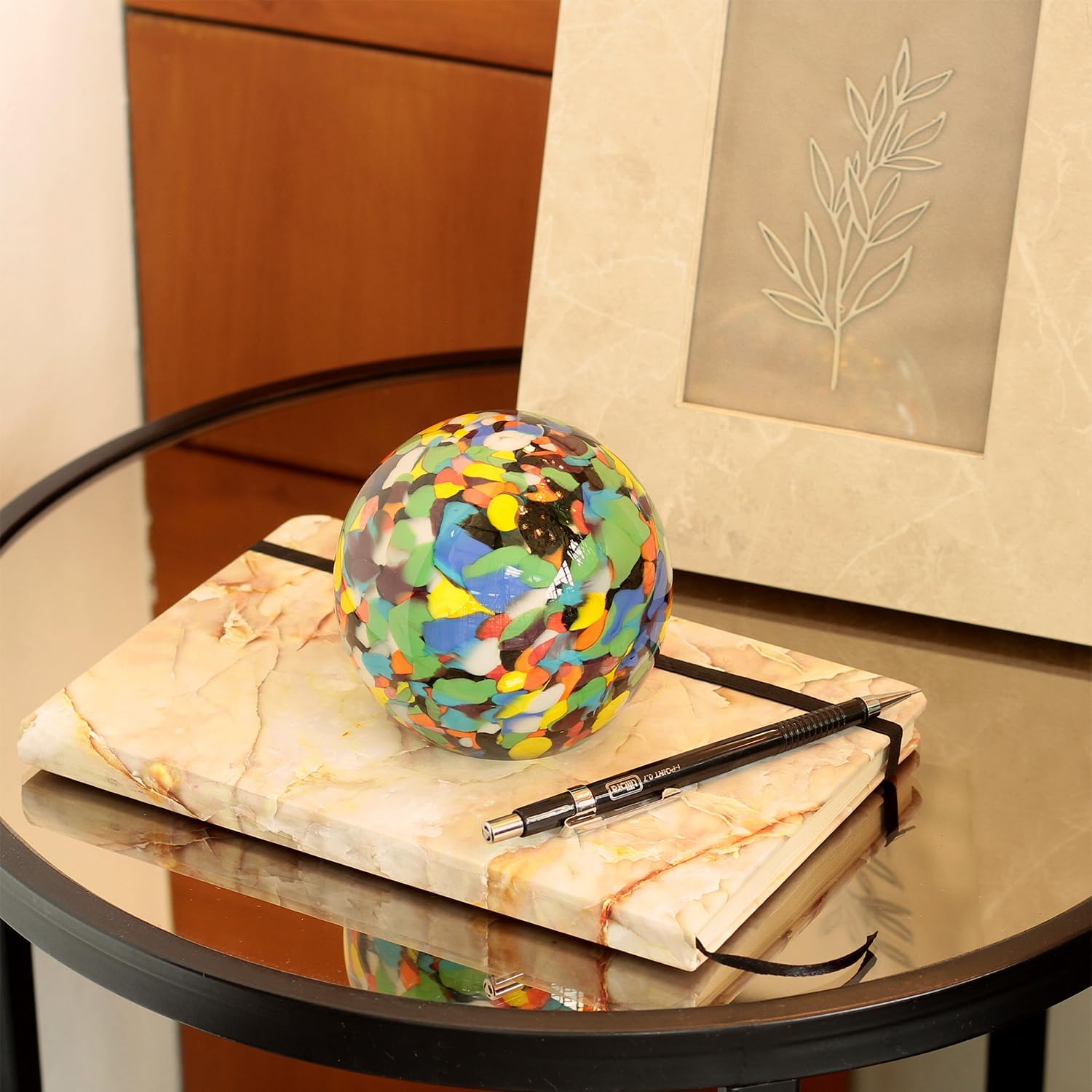 Ca D Oro Big Ball Glass Paperweight Multicolor Confetti Hand Blown Murano-Style Art Glass