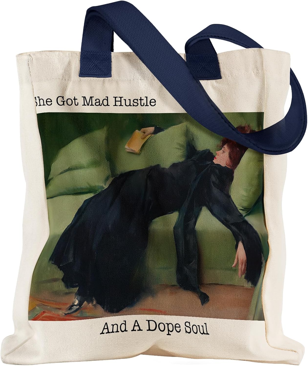 Aesthetic Heavy Canvas Tote Bag with Pocket for Women, Cloth Gusseted Totes Bag with Pattern for Shopping