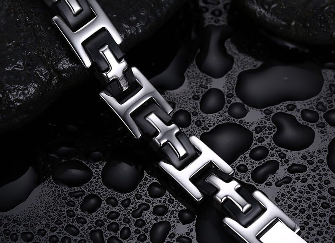 DIB Free Engraving Stainless Steel ID Bangle Genuine Leather Bracelet for men, Wrist Link Chain 8.8"