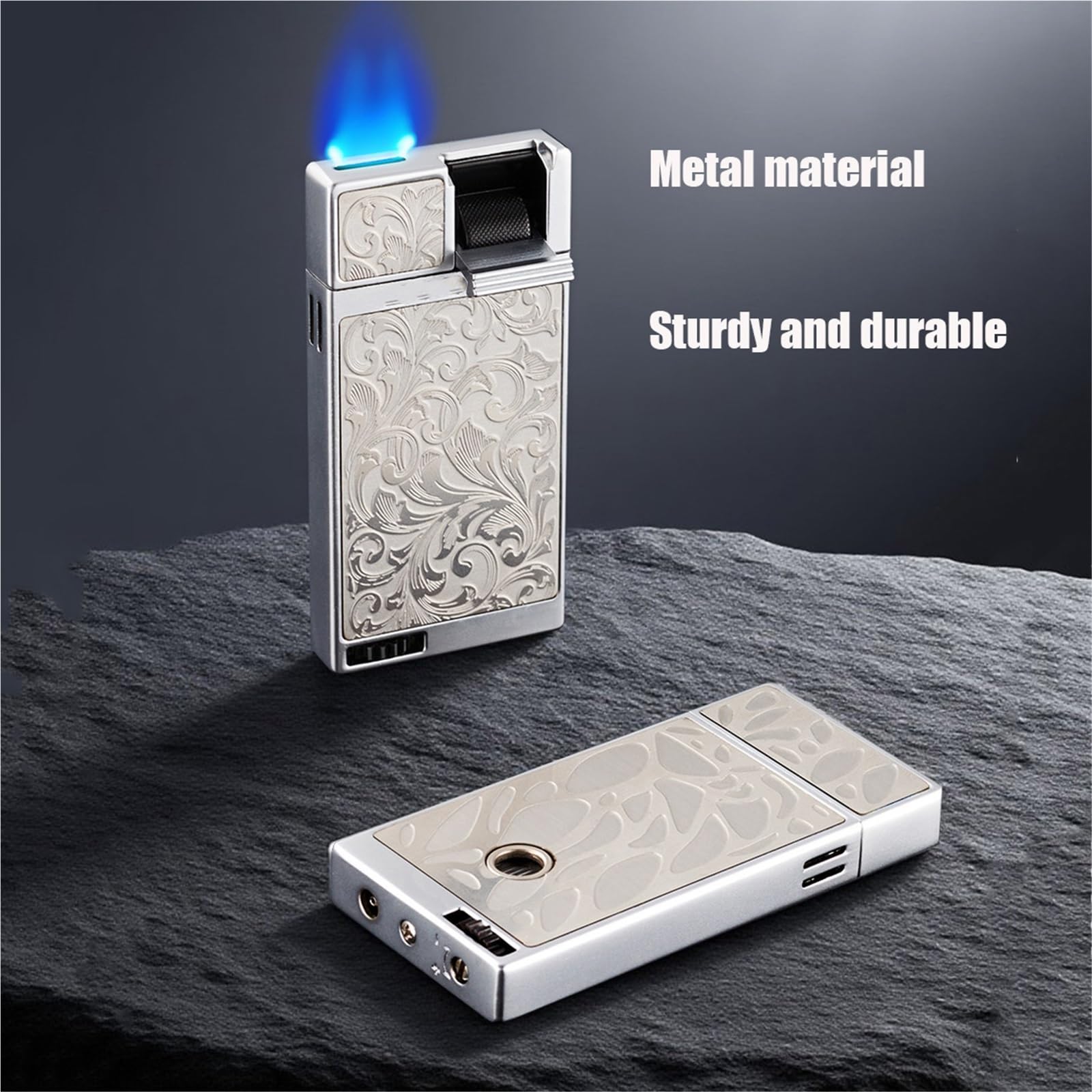 Encendedor de metal, resistente al viento, llama ajustable, recargable para barbacoa, velas, uso al aire libre, encendido de brazo basculante, gran regalo para hombres, diseño ultrafino
