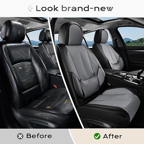 Miniatura 252 de Coverado - Fundas para asientos delanteros de automóvil, 2 piezas - Cojín de piel Nappa, protectores impermeables de ajuste universal para sedanes
