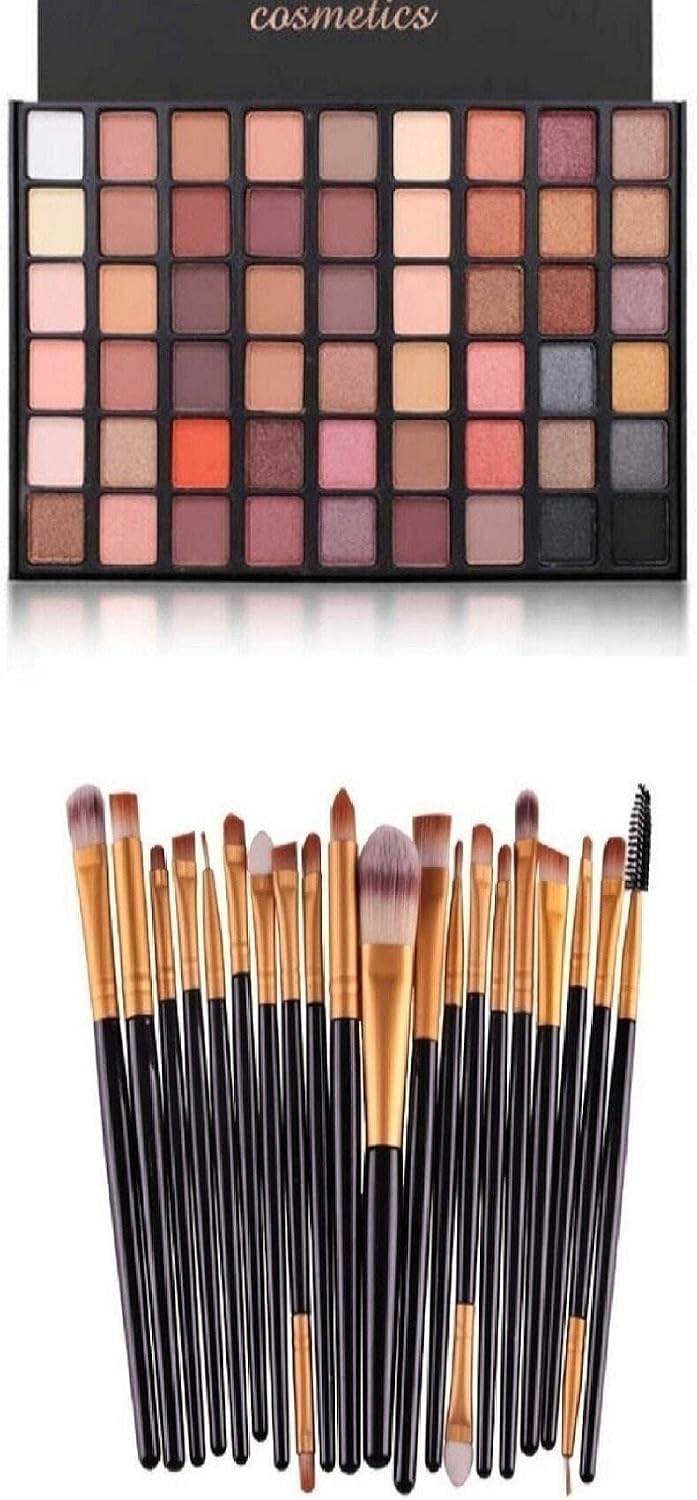 Make Up 54'lü Göz Farı Paleti+izla 20'li Profesyonel Yumuşak Makyaj Fırça Seti Siyah Renk Pastel