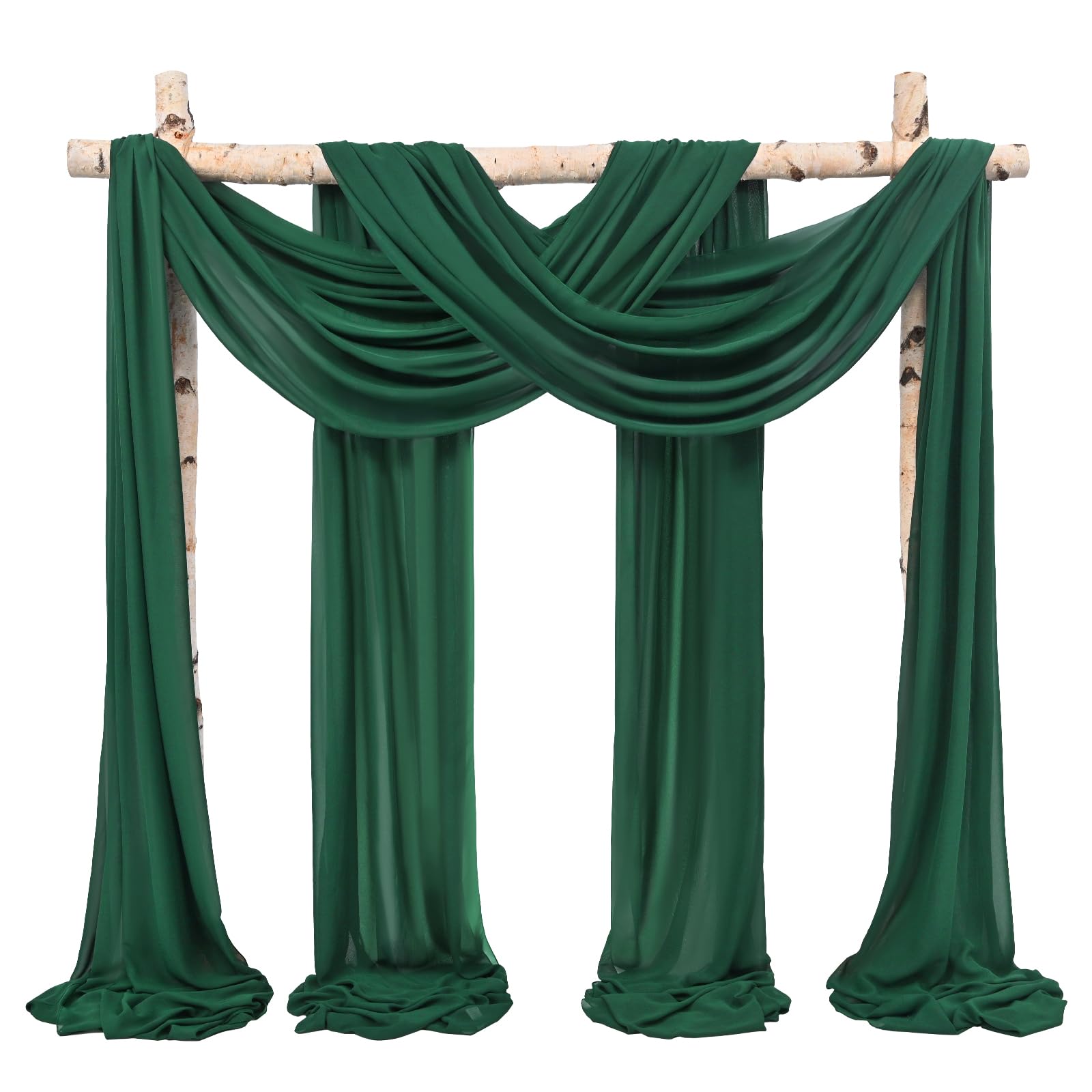 Wedding Arch Draping Fabric,4 Panels 28" x20ft Emerald Green Wedding Arch Drapes for Ceremony Chiffon Fabric Drapes Arbor Drapery Decorations for
