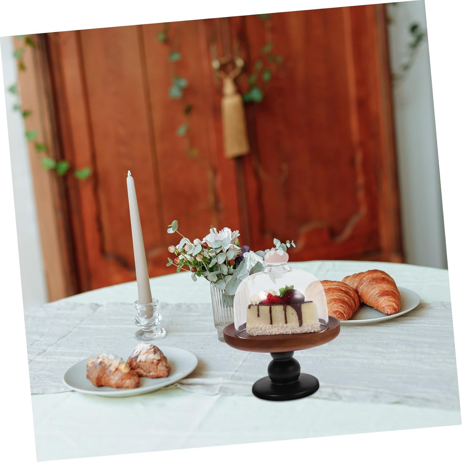 Alipis Acacia Wood Cake Stand with Dome Vintage Dessert Display for Cakes Pastries and Appetizers Small Footed Tray for Events and Gatherings